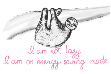 Sloth cute t-shirt hand drawn sketch handwritten text © anna_sea