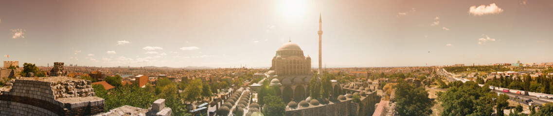 Istanbul panorama with Mihrimah Mosque at the center