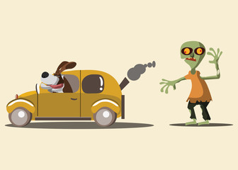 zombie and funny dog vector illustration 