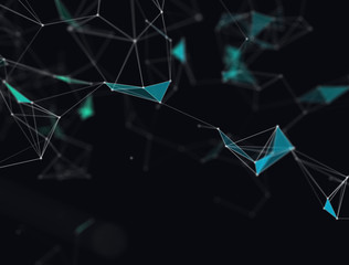 Abstract 3d technology futuristic geometrical and science neon visualization. Plexus digital wallpaper. Business concept. Big data and artificial intelligence. Rendering computer virtual reality