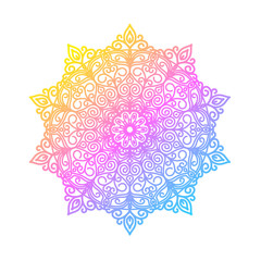 Round gradient mandala on white isolated background.