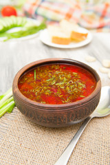 Ukrainian red borsch with greens