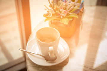 Empty coffee cup on the table in cafe..
