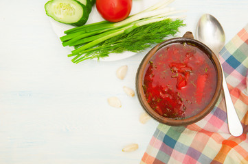 Ukrainian red borsch with greens