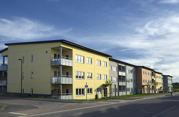Modern apartment buildings with blue sky