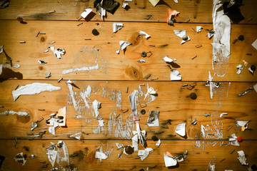 Old vignette notice board with scraps of papers