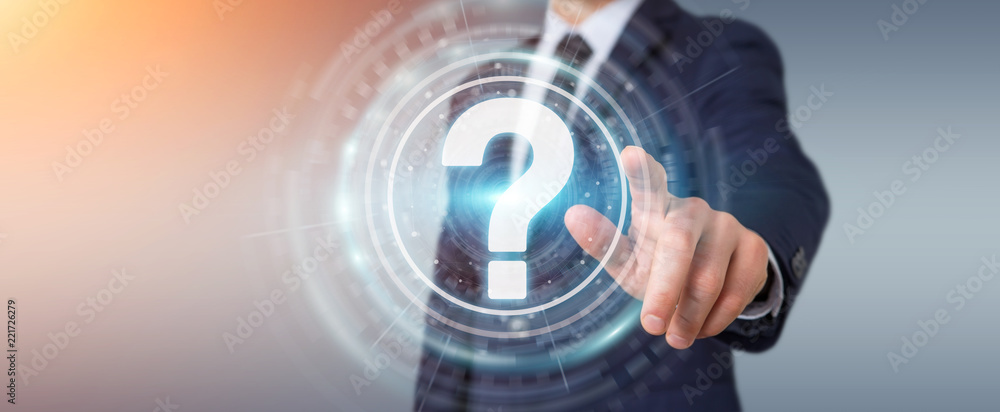 Leinwandbilder businessman using question marks digital interface 3d rendering