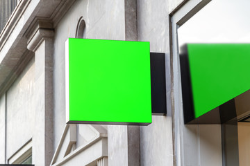 Store brand sign mockup on marble wall