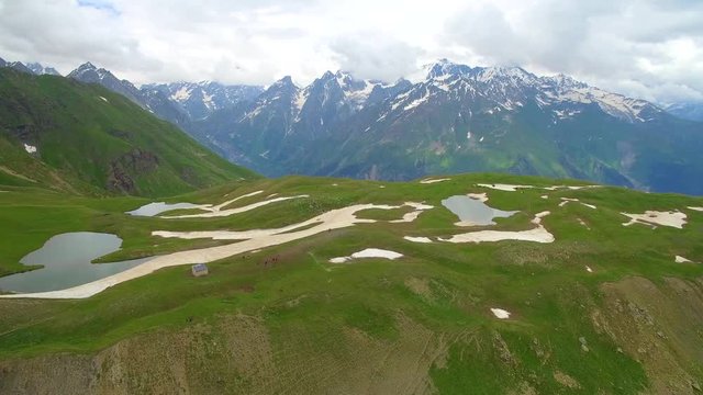 Lake Koruldi among mountain drone view