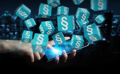 Businessman using 3D rendering law cubes