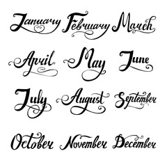 12 months lettering vector set for calender