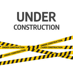 Under construction website page. Under construction tape warning banner vector