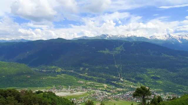 drone view  Mestia in valley from observation deck