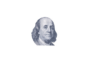 Benjamin Franklin face on one hundred US Dollar bill. United states money.