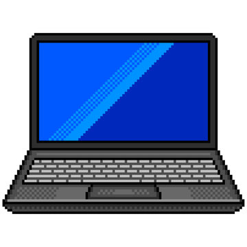 Pixel black laptop computer detailed isolated vector