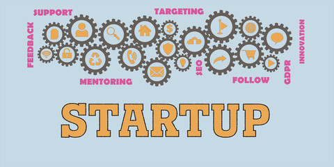 STARTUP Gears mechanism Hi tech web concept. 