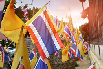 Thai flags and buddhism yellow flags - Powered by Adobe