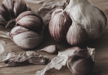 garlic on wooden background