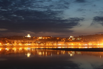 Fototapeta na wymiar Night view of a beautiful town in the Cantabrian Sea
