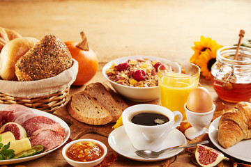 Wholesome spread of fresh food for breakfast