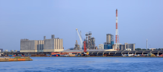 Panorama of an industrial area at Port of Antwerp, Belgium.