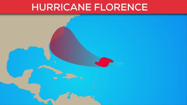 Florence hurricane or tropical storm animation. Flatten storm progress animation.