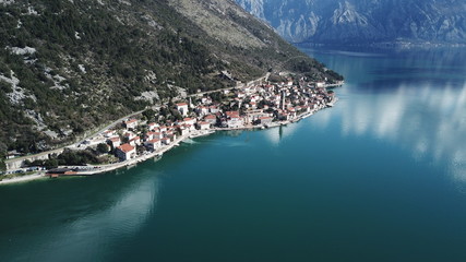 Fototapeta premium Aerial photo of Perast in Boka Kotorska