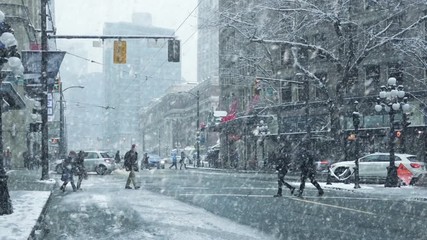 People Cross City Road In Snowstorm - Powered by Adobe