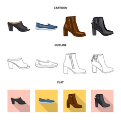 Vector illustration of footwear and woman sign. Collection of footwear and foot stock vector illustration.