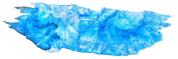 blue watercolor stain, drawn by brush on paper