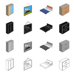 Isolated object of bedroom and room logo. Set of bedroom and furniture stock symbol for web.