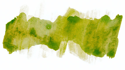Fototapeta premium yellow green watercolor stain, drawn by brush on paper