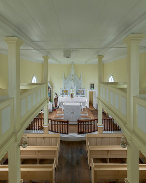 Interior of the historic Most Holy Trinity Church in Trinity, Newfoundland