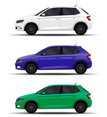 realistic cars set. hatchback. side view.