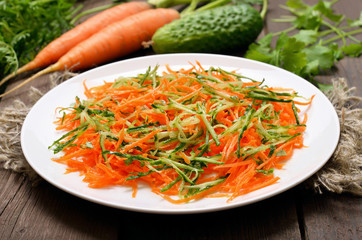 Vegetables salad with carrot and cucumber