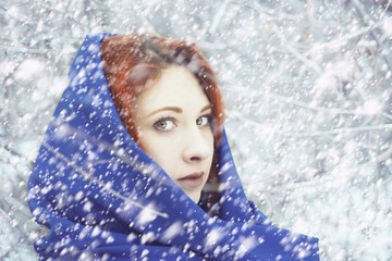 Portrait of a woman in a cold winter.