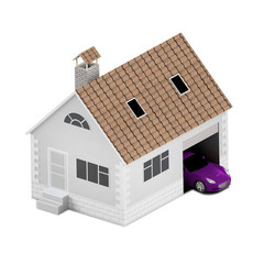 Insurance home, house, life, car protection. Buying house and car for family icon. Protect people Concepts. 3D illustration. Icon for the web site of the bank. Red car.