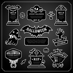 Halloween Design Labels Black and White Set