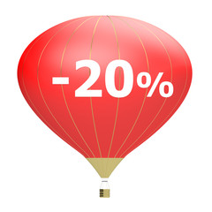 Sale poster concept with percent discount.3d illustration banner with air balloon. Design for banner, flyer and brochure for event promotion business or department store. Isolated on white background