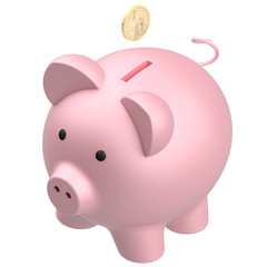 Pink piggy bank isolated on white background, 3d render illustration