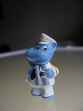 A figure of the hippo as a sailor