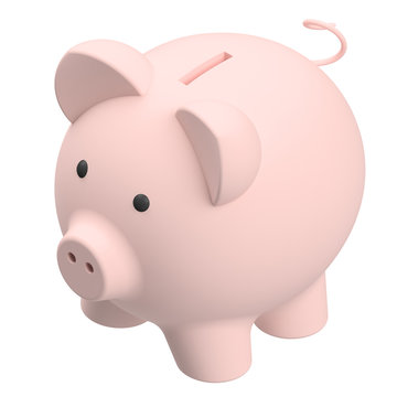 Pink piggy bank isolated on white background, 3d render illustration