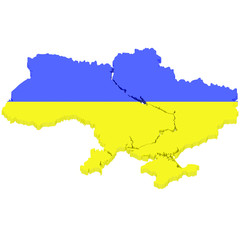 3D Map of Ukraine with flag colors. 3d illustration, isolated on white