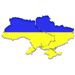 Obraz premium 3D Map of Ukraine with flag colors. 3d illustration, isolated on white