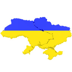 3D Map of Ukraine with flag colors. 3d illustration, isolated on white