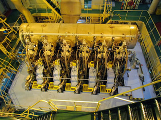 Engine compartment of oil tanker. Diesel engine view © Wilding