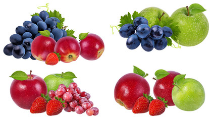 apples,grapes  and strawberries isolated on white background