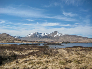 Mountains and lake landscape, Highlands in Scotland