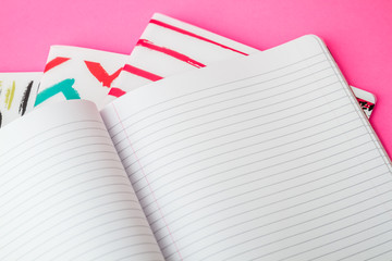 View of a Student's Desk and Notebooks, Back to School Concept