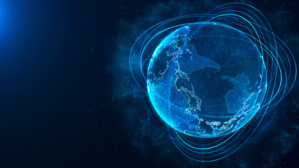 Global network connection. World map point. Representing the global. Network connection. 3D rendering.